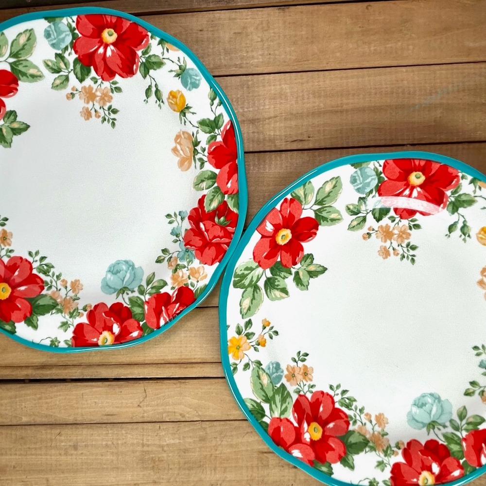 Set of 2 The Pioneer Woman Vintage Floral Teal Dinner Plates 10.5" NWT
